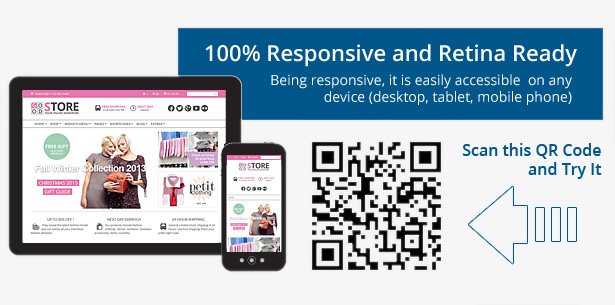 100% Responsive und Retina Ready - Reaktionsschnell ist es leicht zugänglich auf jedem Gerät (Desktop, Tische, Mobiltelefon). Mobile freundliche E-Shop-Vorlage.