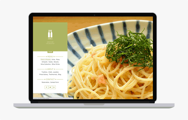 Amici ist ein entzückendes responsives WordPress-Layout für Ihr Luxus-Restaurant, Café, Spa, Burger House, Hotel, Resort oder jedes andere Geschäft.