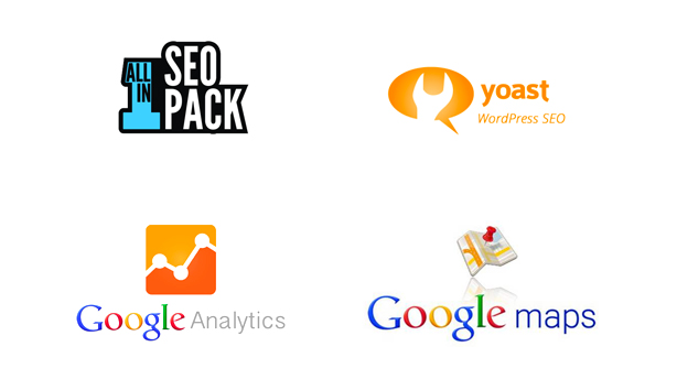 AIOSEO, Yoast WordPress SEO, Google Analytics, Google Maps