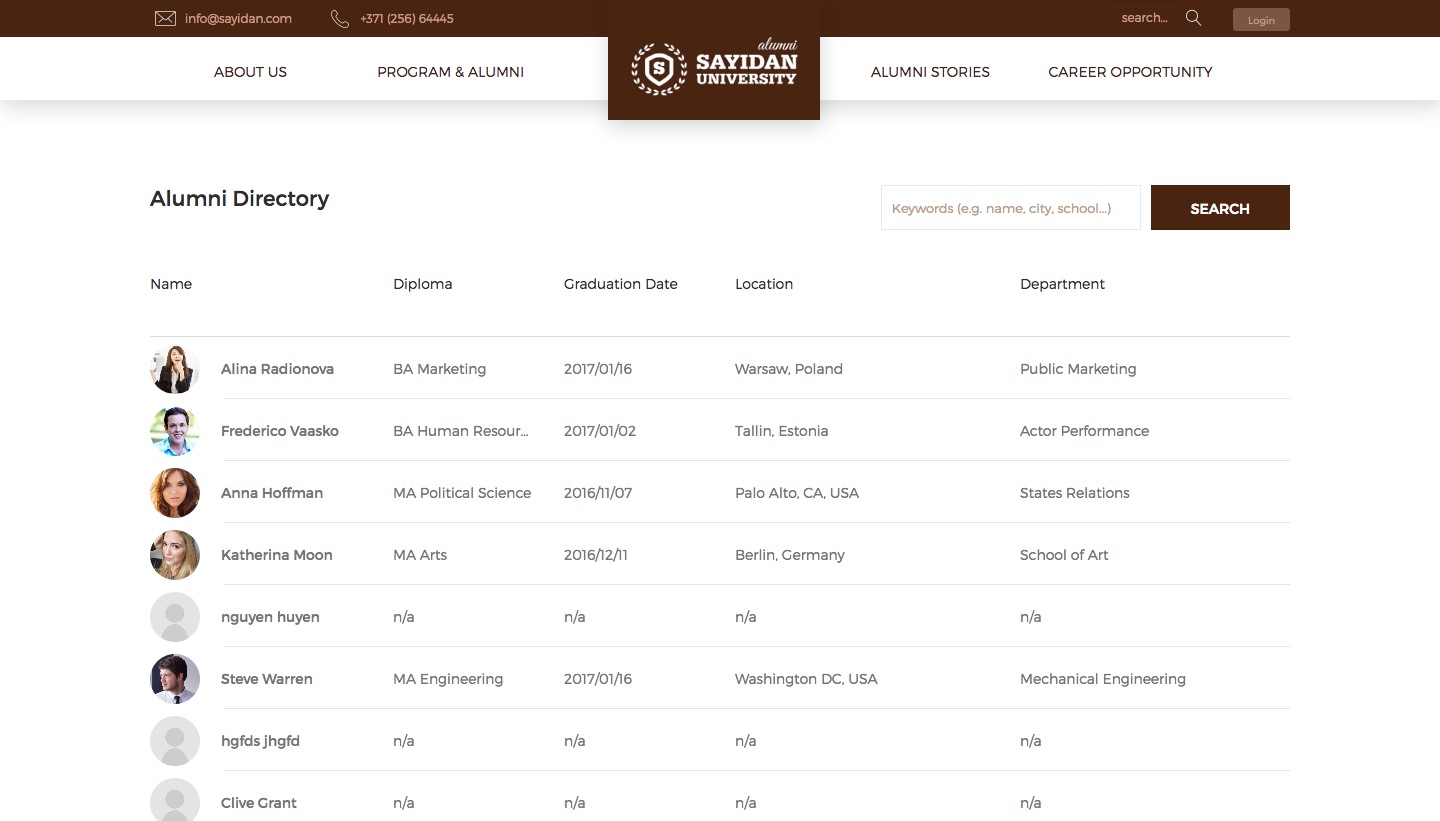 Studentenverzeichnisse - University Alumni Bildung WordPress Layout