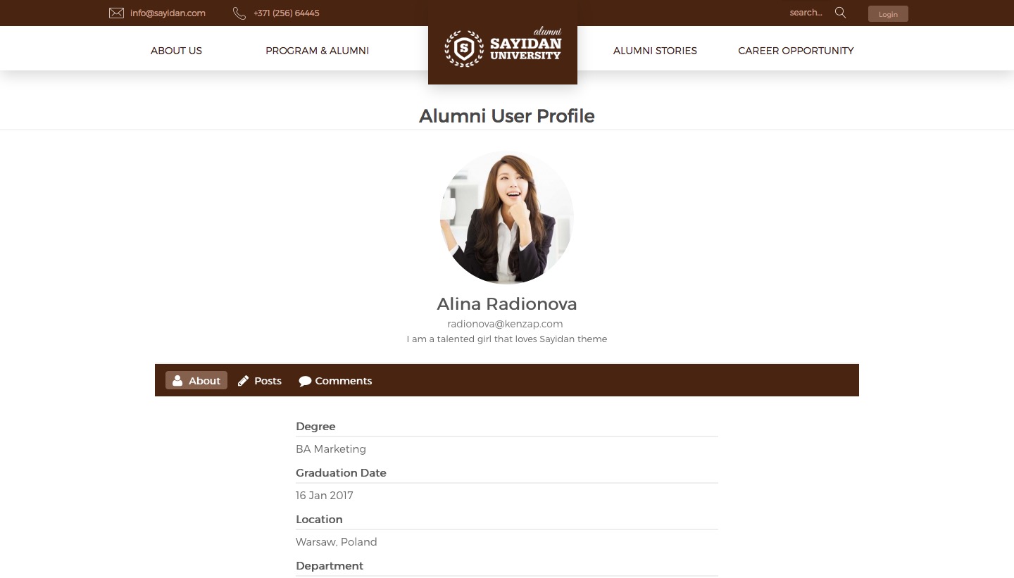 Alumni Profile - Universität Alumni Bildung WordPress Layout