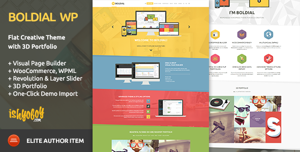 Mutiges WP - Flat Creative Template mit 3D Portfolio