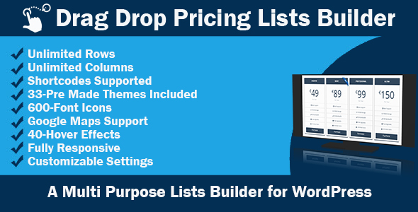 Drag Drop-Preislisten Builder für WordPress