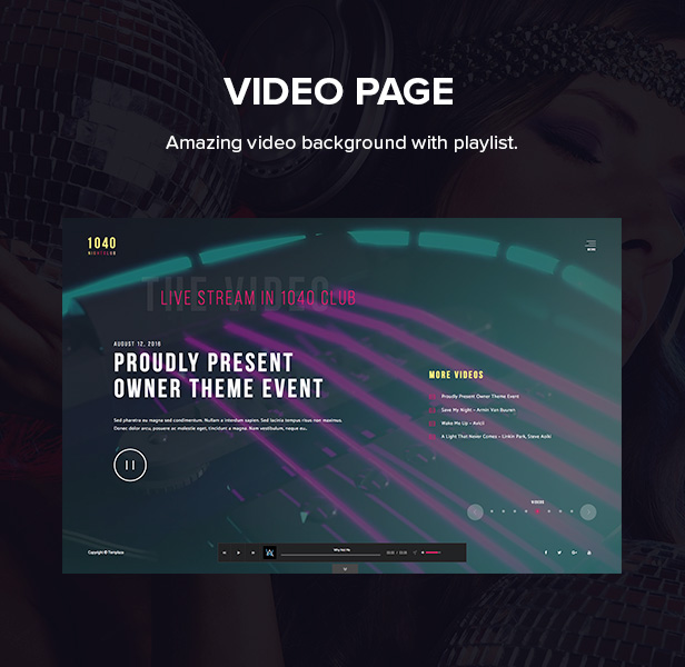 1040 Nacht Club - DJ, Party, Musik Club WordPress Vorlage