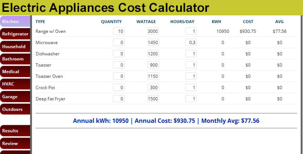 <pre>Elektrogeräte Kostenrechner