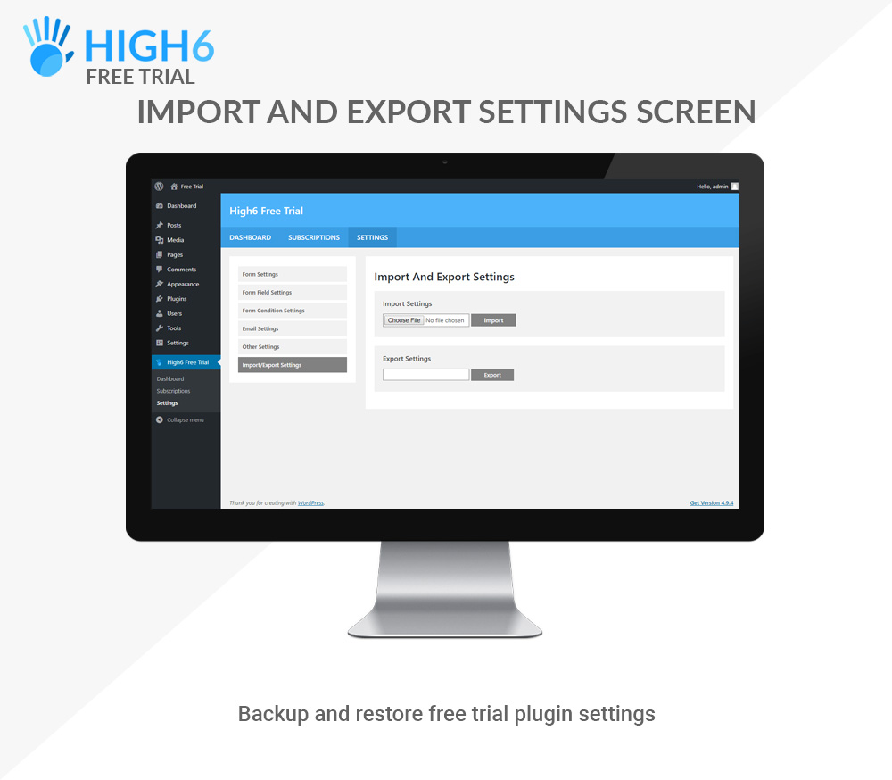 High6 Free Trial Import- und Exporteinstellungen Bildschirm