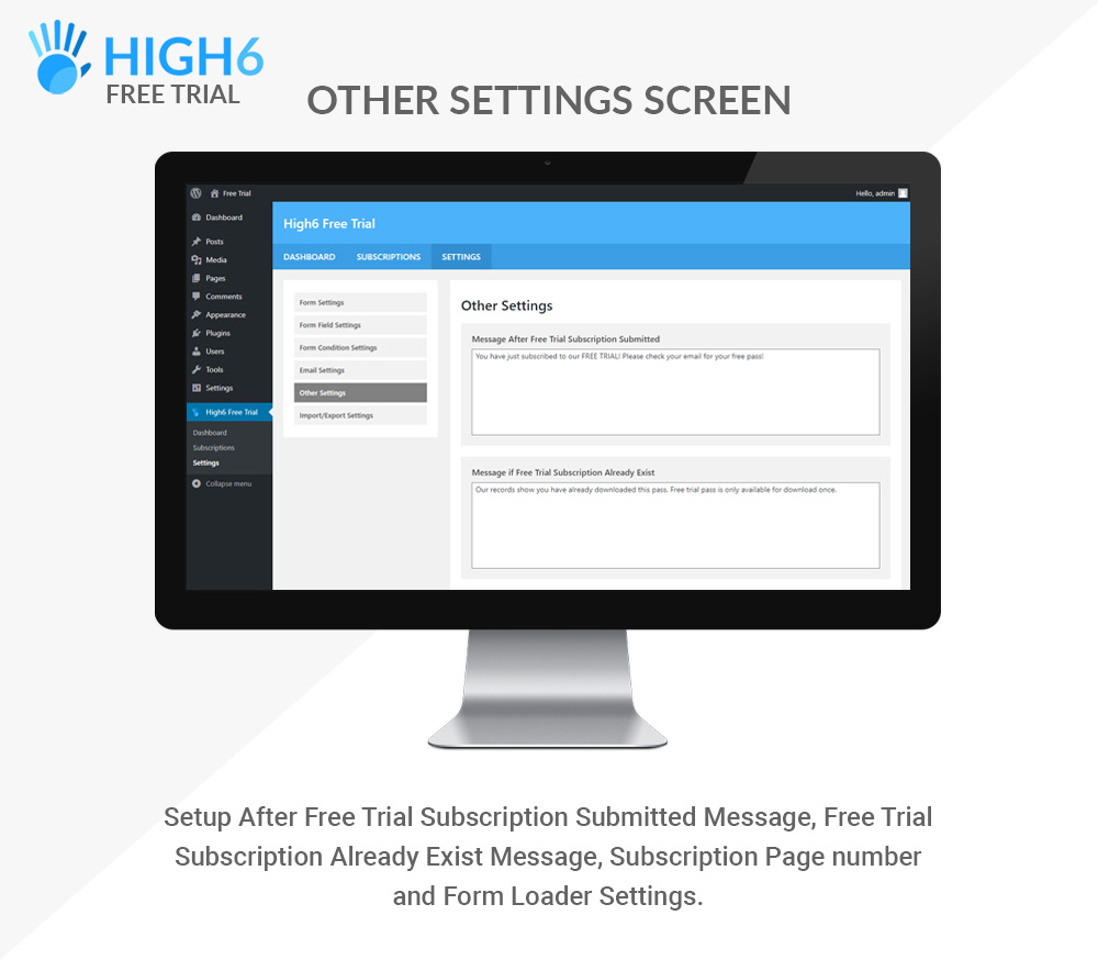 High6 Free Trial Andere Einstellungen Bildschirm