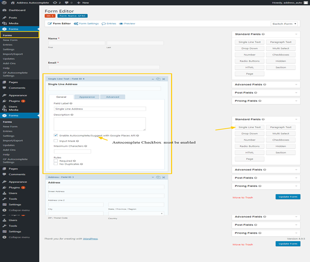 Gravity Forms Adresse Google Autocomplete