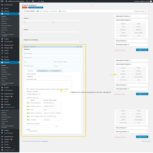 Gravity Forms Adresse Google Autocomplete