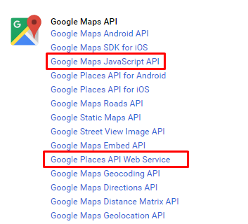 Aktivieren Sie die Map- und Palces-API in Google