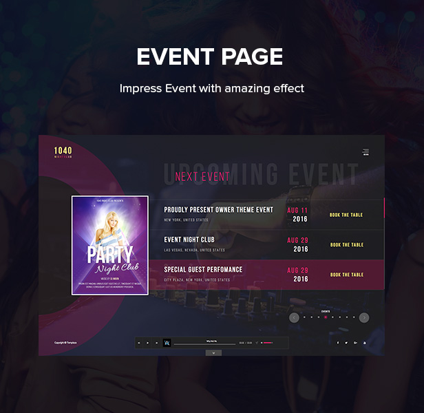 1040 Nacht Club - DJ, Party, Musik Club WordPress Vorlage