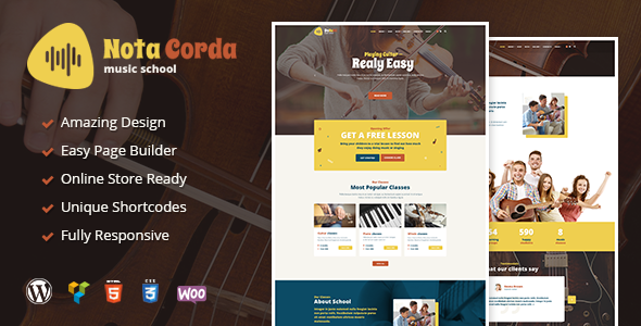 NotaCorda - Musikschule, Musiker und Kinder-Musik-Akademie WordPress Layout