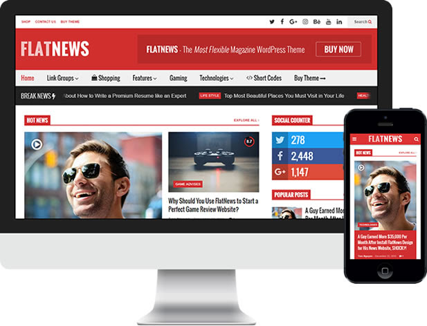 FlatNews - Responsive Magazine WordPress Vorlage - Responsive (Handyfreundlich) und Retina