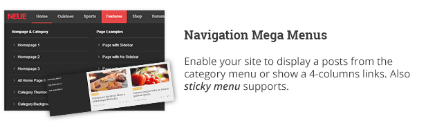 Navigation Mega Menüs