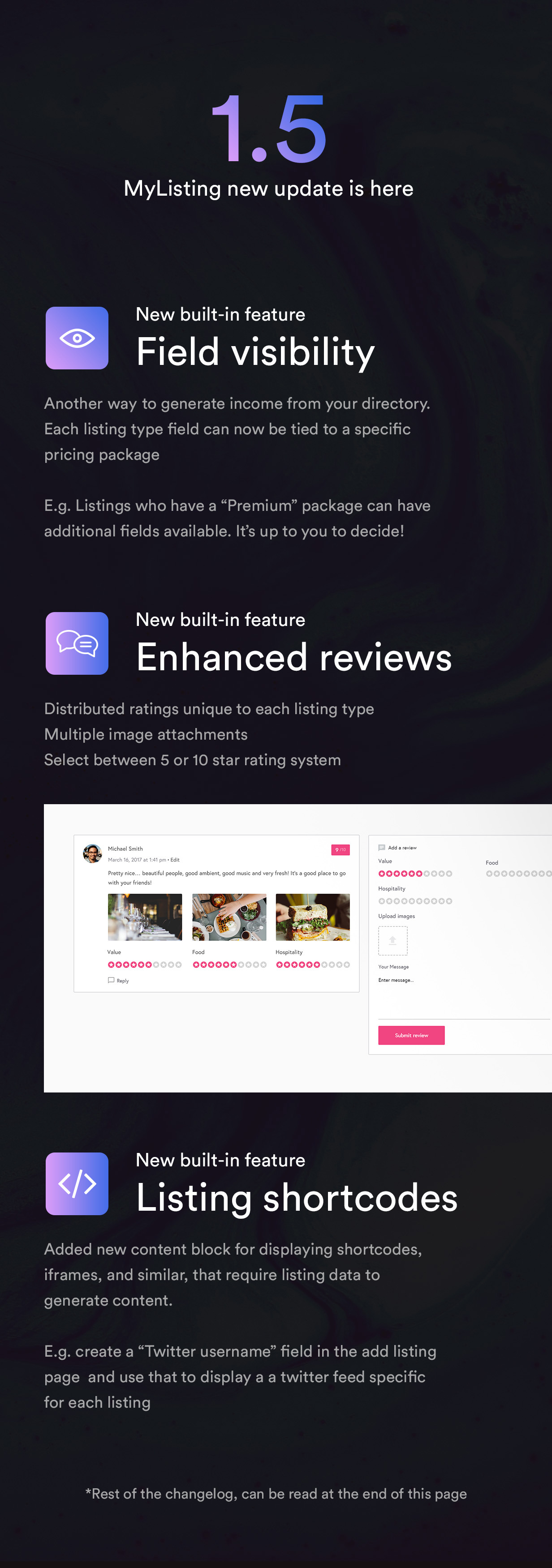 MyListing v1.5 Funktionen