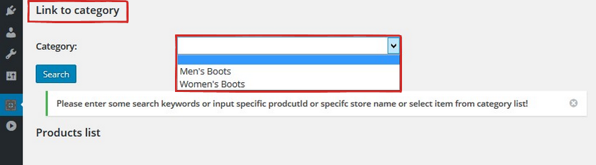 Wählen Sie eine Produktkategorie WooImporter