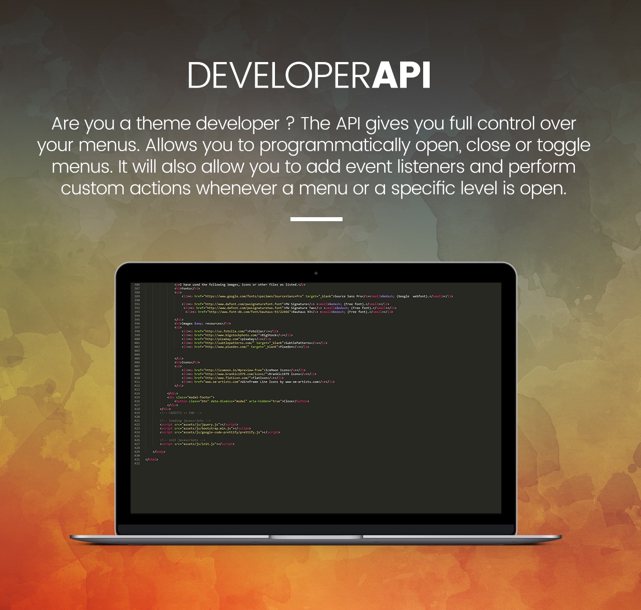 Slick-Menü - Entwickler-API