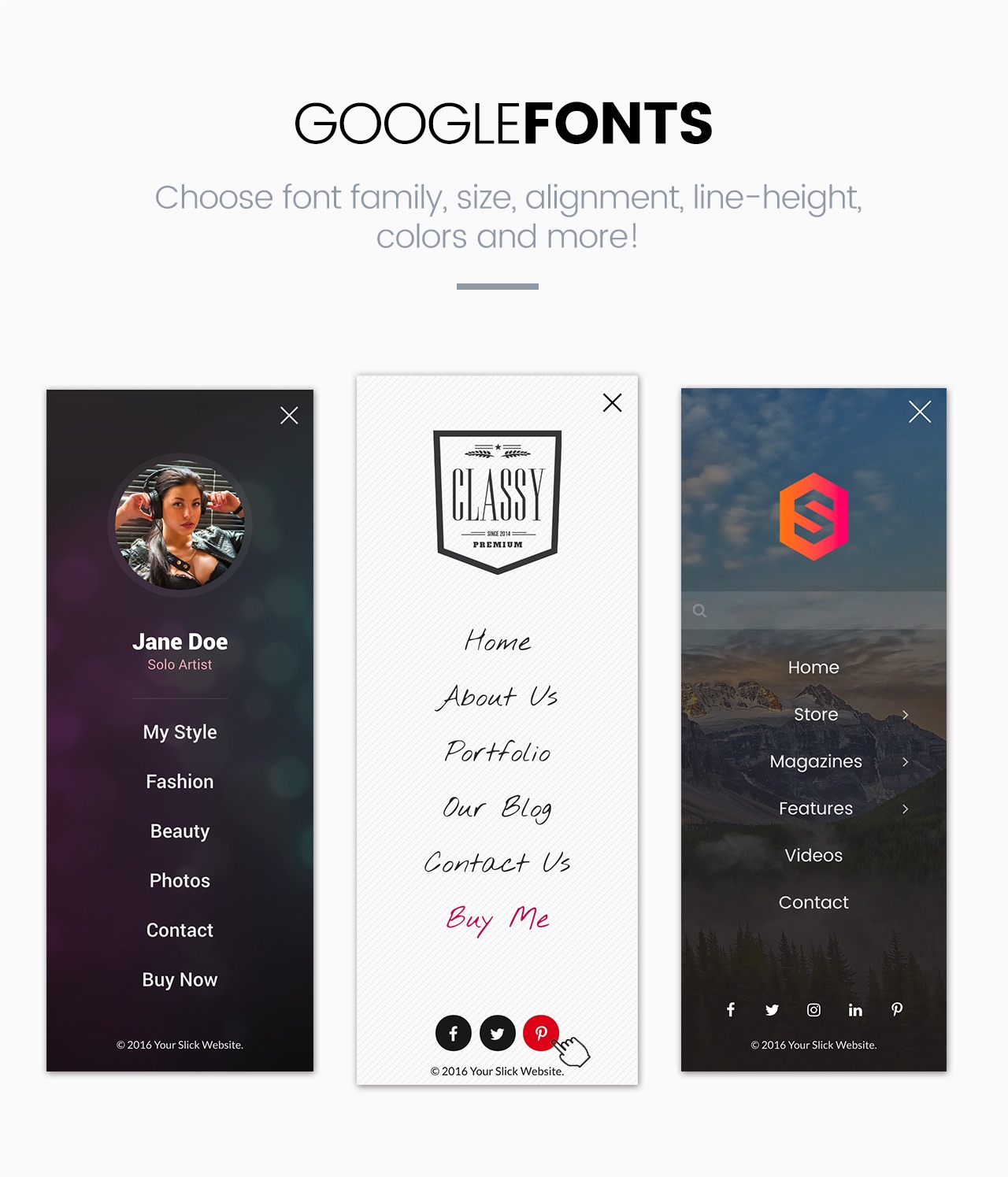 Slick Menu - Google Schriftarten