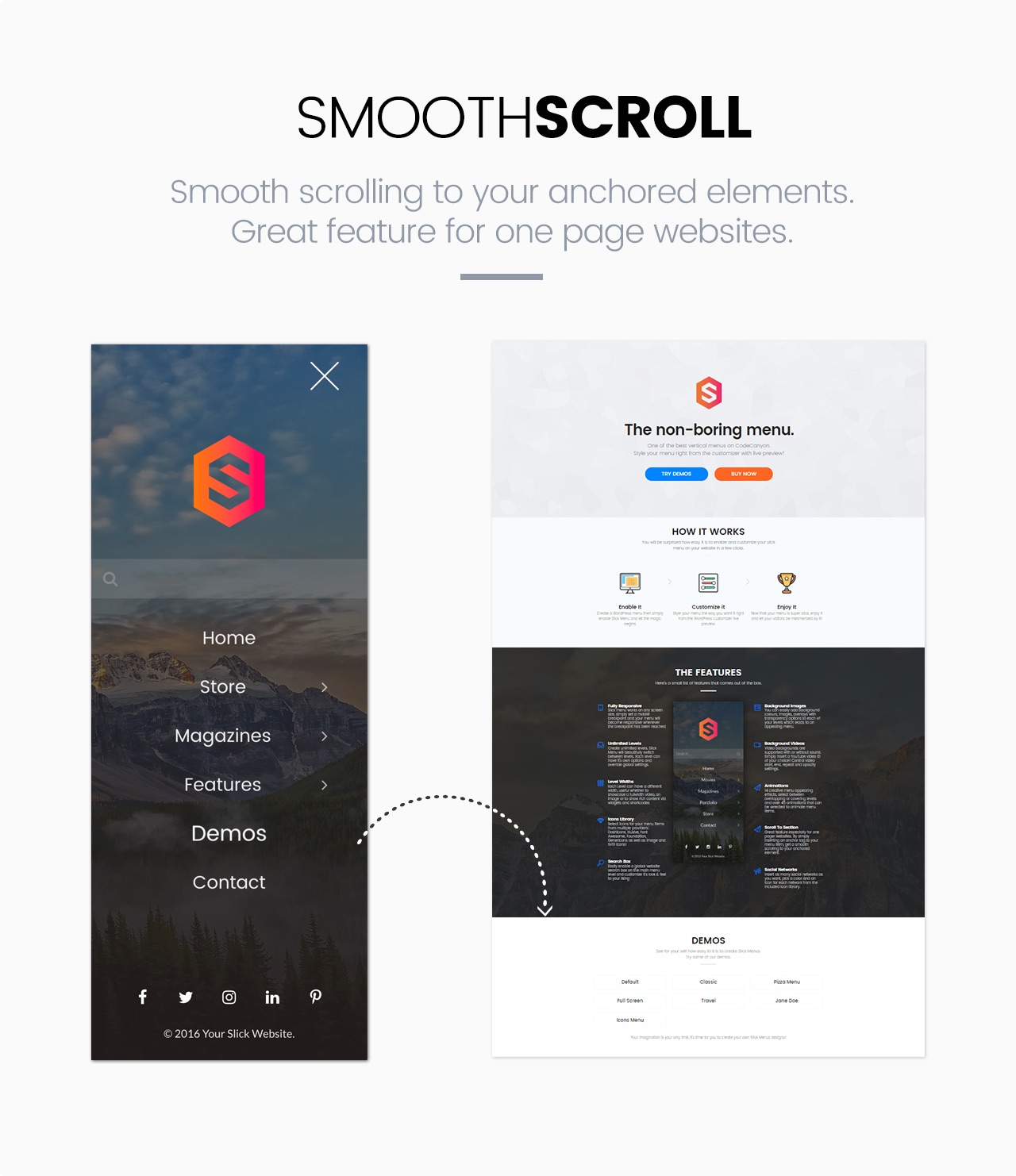 Slick Menu - Smooth Scrolle zu verankerten Elementen