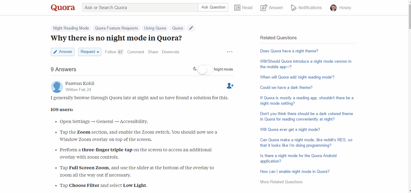 Nachtmodus Quora