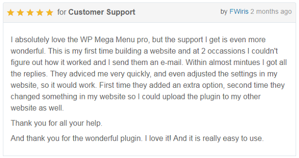 WP Mega Menu Pro - Kundenrezensionen