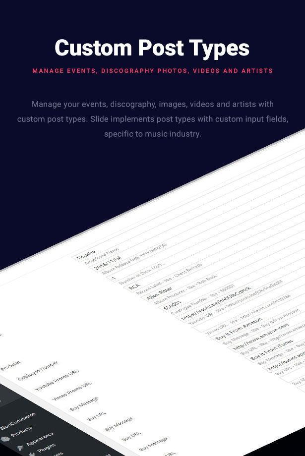 Slide Music WordPress Layout Benutzerdefinierte Beitragstypen