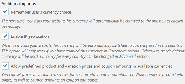 WooCommerce Ultimate Multi Currency Suite - zusätzliche Optionen