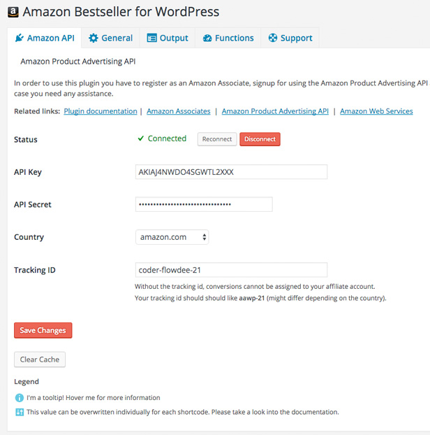 Amazon Bestseller für WordPress - Einstellungen