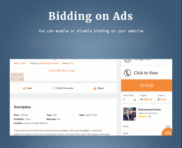 AdForest - klassifiziertes Thema, Gebotssystem Bild