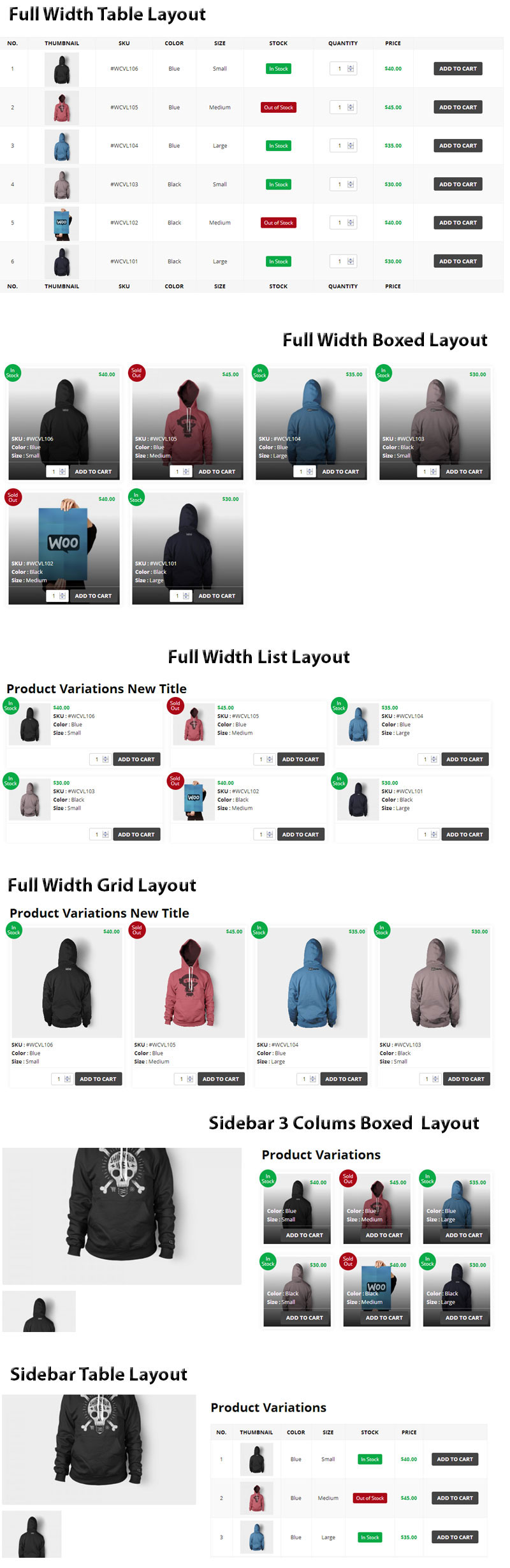 WooCommerce Produkt Variationen Layouts