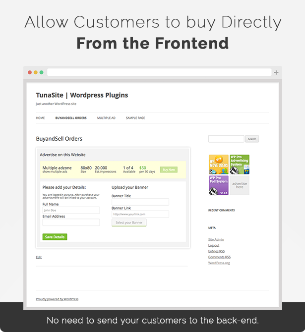 Verkaufen Sie Anzeigen direkt vom Frontend Ihrer Website