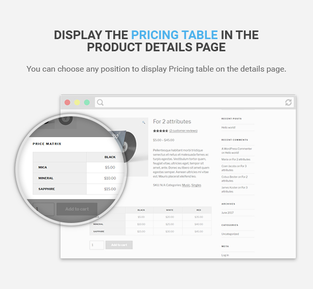 Flexible Tabellenkalkulationsmatrix für WooCommerce