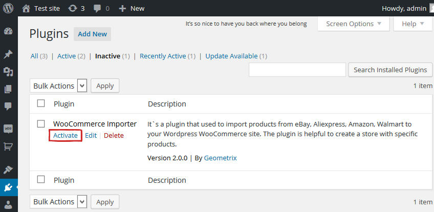 Installieren des Woocommerce-Importers