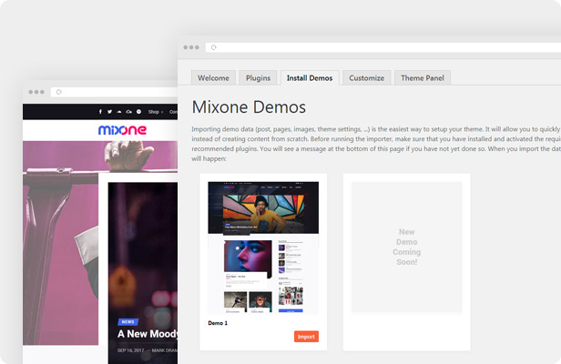 Mixone WordPress Layout - Importieren mit einem Klick