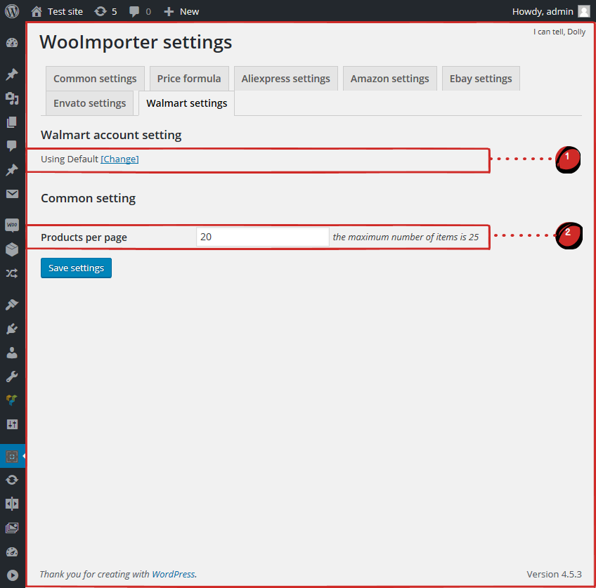 Walmart-Einstellungen WooImporter