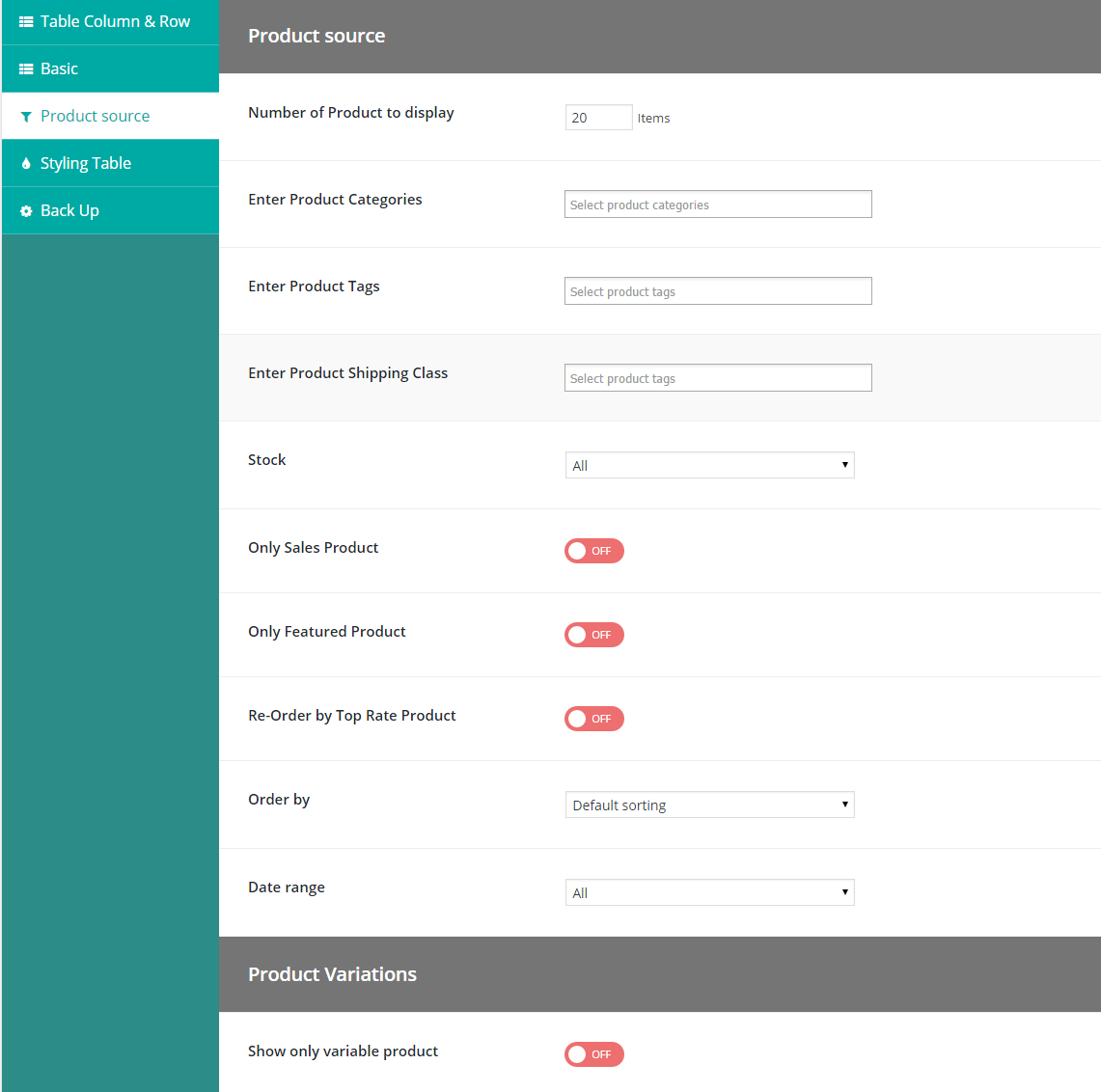 Zeigen Sie Produktvariationen in der Tabelle für WooCommerce an