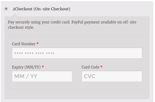 2checkout Zahlungsgateway für das WooCommerce-Kreditkartenformular