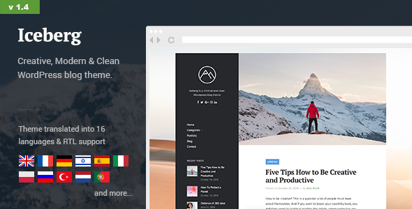Wordpress Blog Template Iceberg - Simple & Minimal Personal Content-focused WordPress Blog Theme (RTL support)