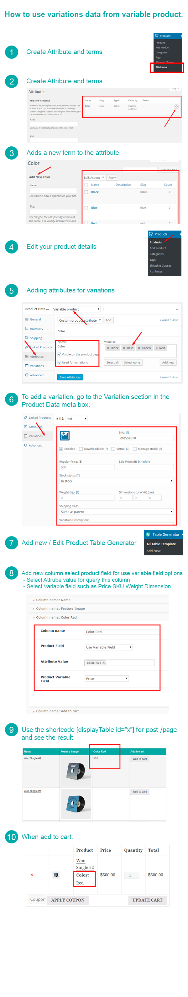 Zeigen Sie Produktvariationen in der Tabelle für WooCommerce an