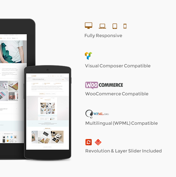 Vollständig ansprechend, Visual Composer-kompatibel, WooCommerce-kompatibel, mehrsprachig (WPML) kompatibel, Revolution & Layer-Slider inklusive