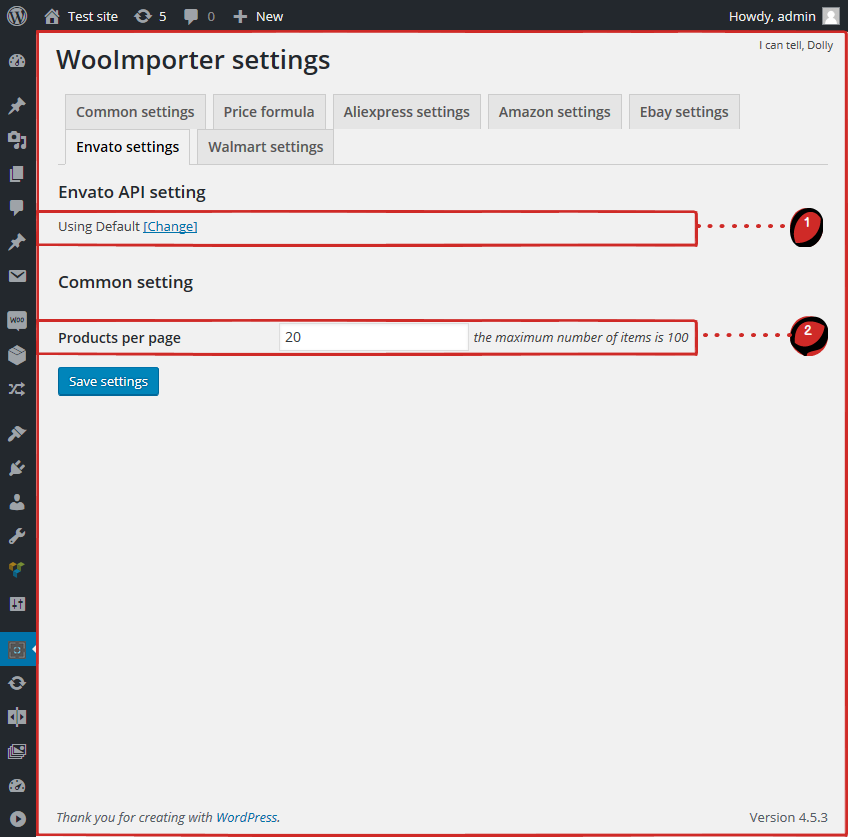 envato einstellungen WooImporter