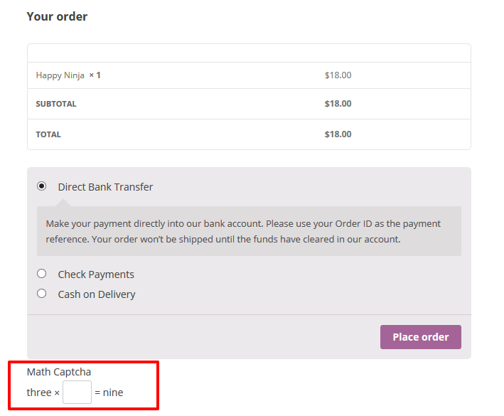Math Captcha für WooCommerce