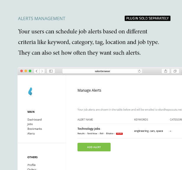 Jobs Alerts Management - Dashboard