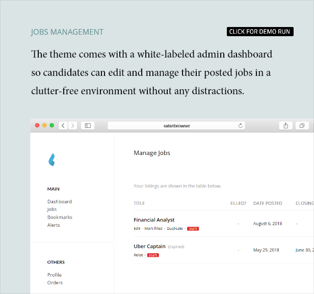 Jobs Management - Dashboard