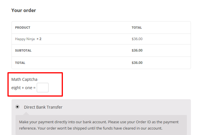 Math Captcha für WooCommerce