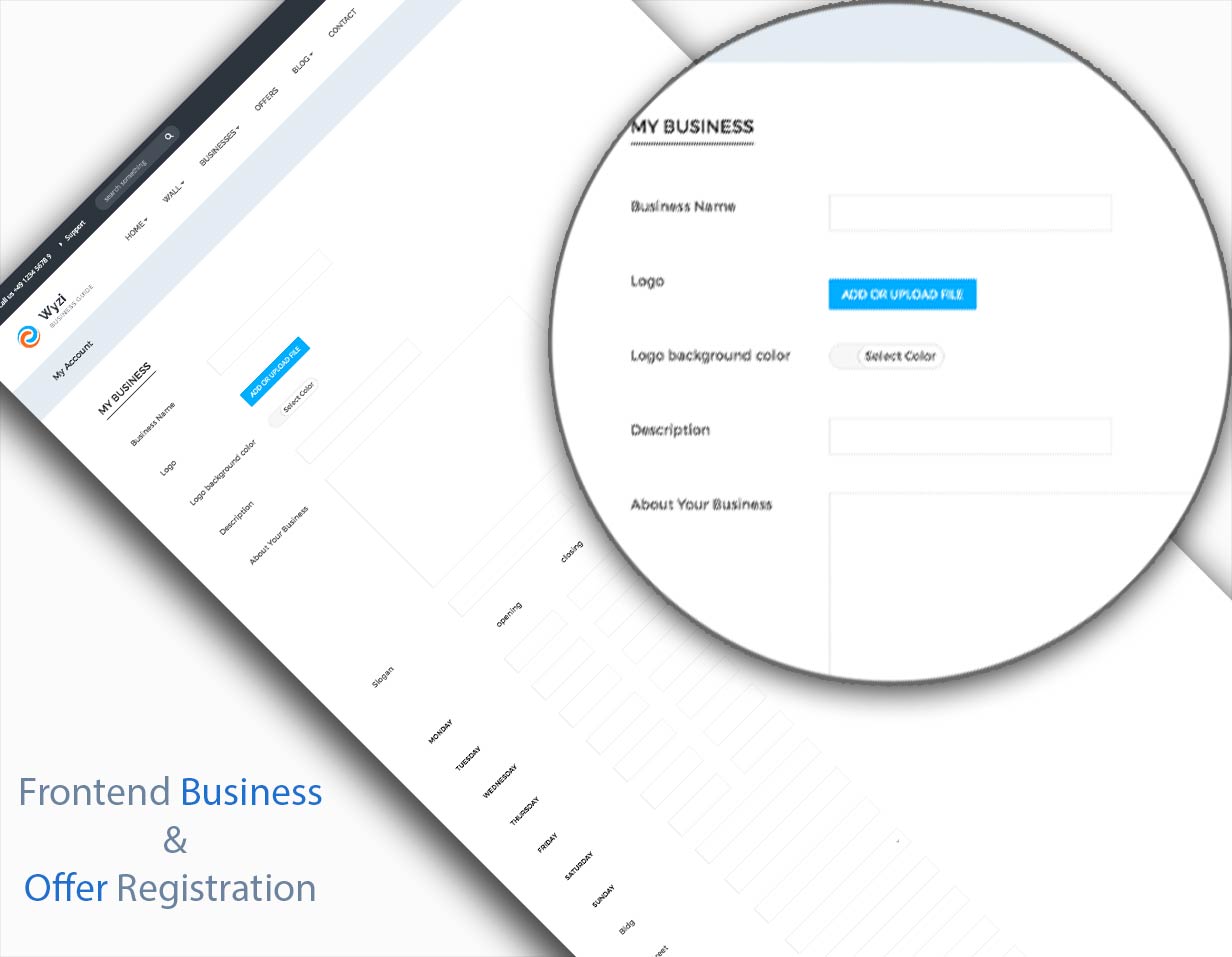 Frontend Business Registration und bietet Registrierung an