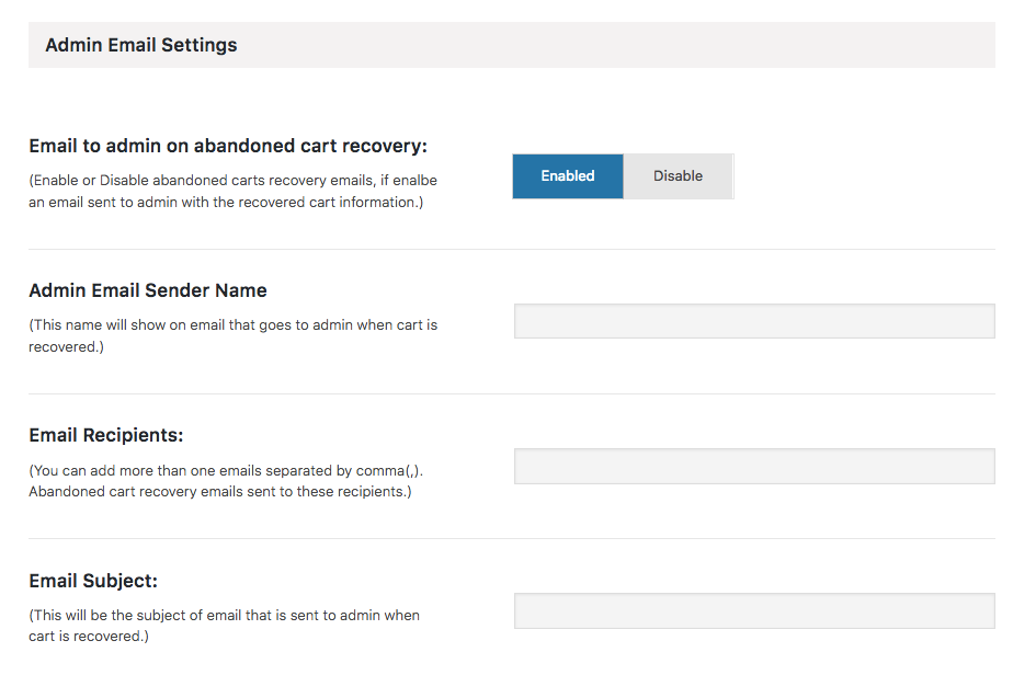 WooCommerce Abandoned Cart Benachrichtigungseinstellungs-Screenshot