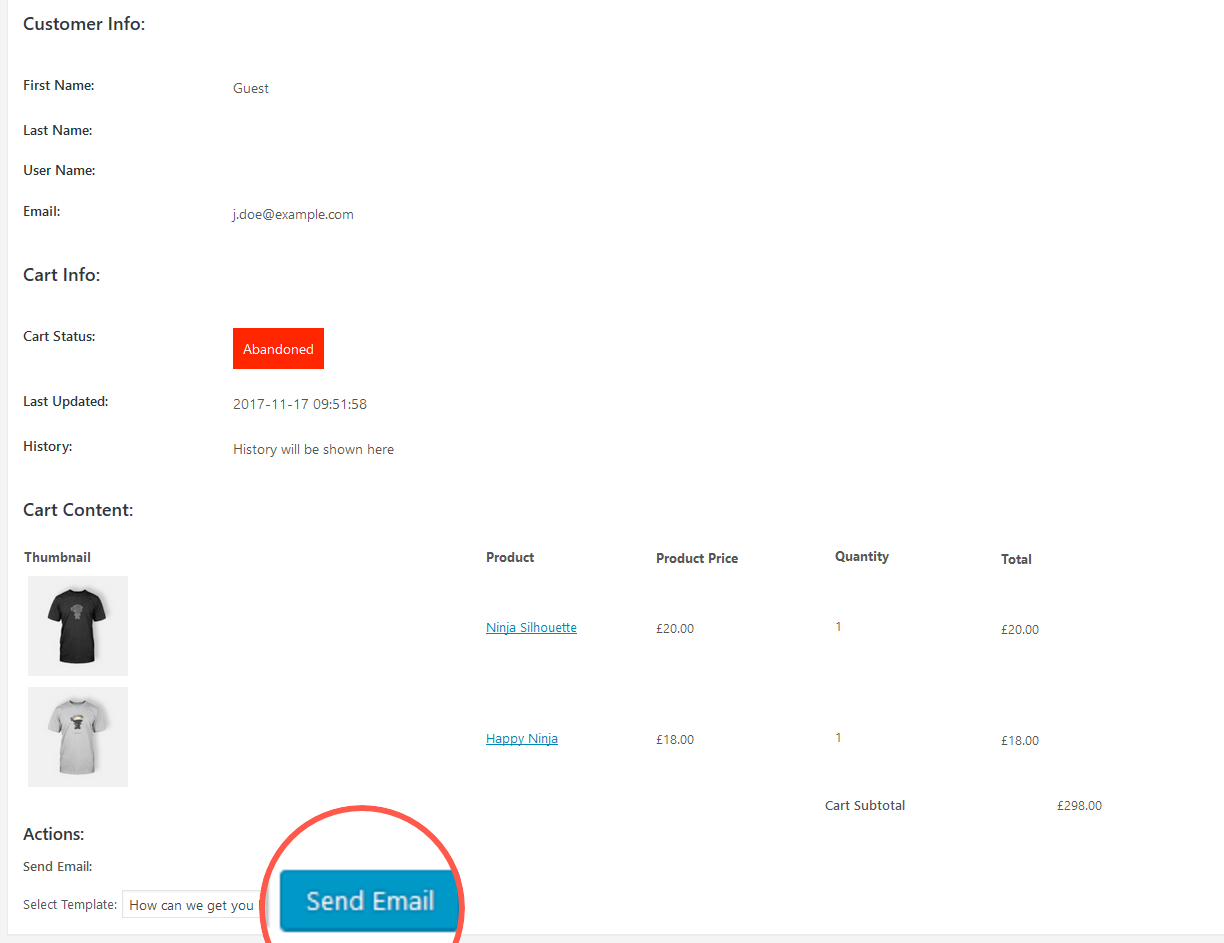 WooCommerce Abandoned Cart Option für das manuelle Versenden von E-Mails