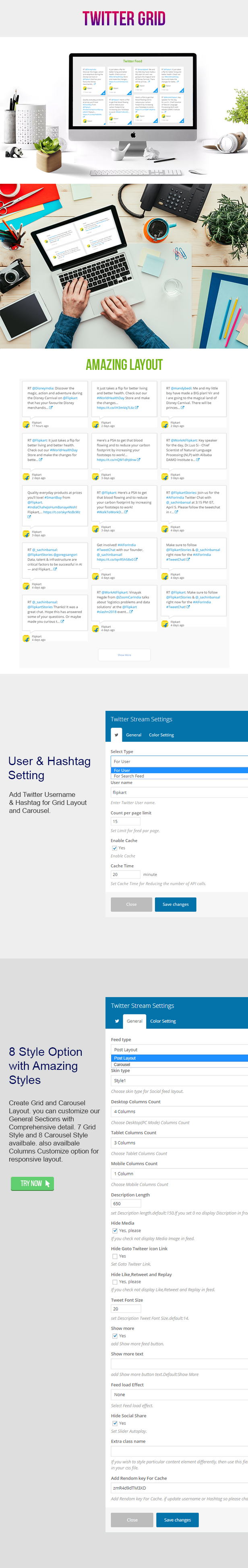 Visual Composer - Twitter-Feed-Stream-Gitter mit Karussell
