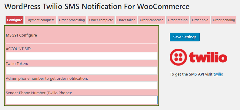 Twilio WooCommerce SMS-Benachrichtigung und internationale Rechnungsstellung bei der Kaufabwicklung bestellen - 2